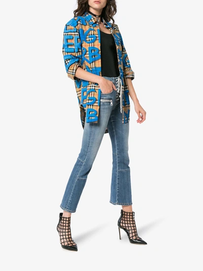 Shop Ben Taverniti Unravel Project Unravel Project Mid Rise Lace-up Cropped Kick Flare Jeans In Blue