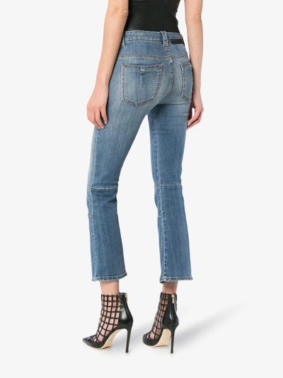 Shop Ben Taverniti Unravel Project Unravel Project Mid Rise Lace-up Cropped Kick Flare Jeans In Blue