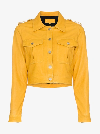 Shop Skiim Yellow Cropped Leather Jacket In Yellow/orange