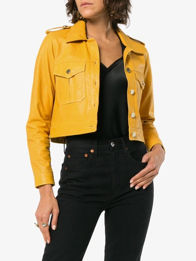 Shop Skiim Yellow Cropped Leather Jacket In Yellow/orange