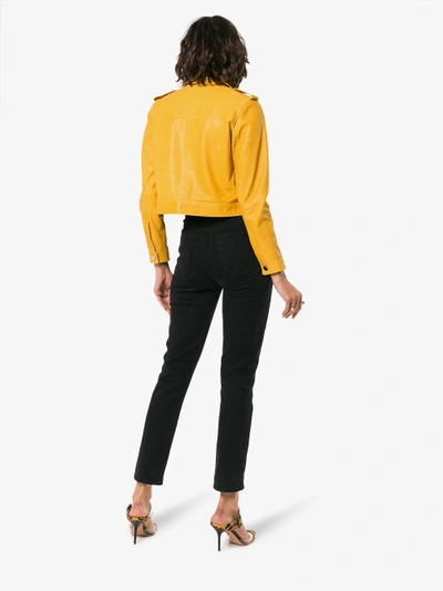 Shop Skiim Yellow Cropped Leather Jacket In Yellow/orange