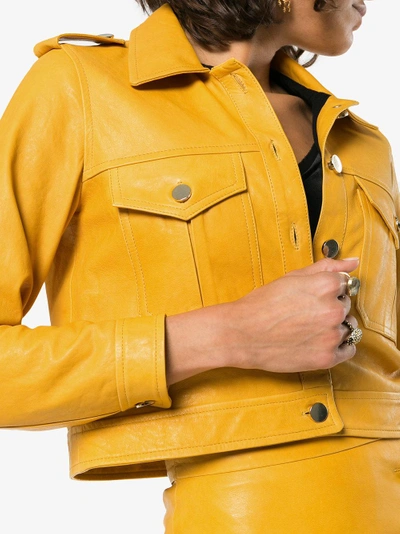 Shop Skiim Yellow Cropped Leather Jacket In Yellow/orange