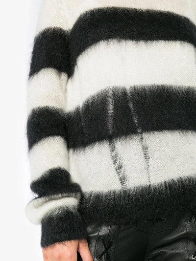 Shop Saint Laurent Striped Mohair-blend Sweater In Black