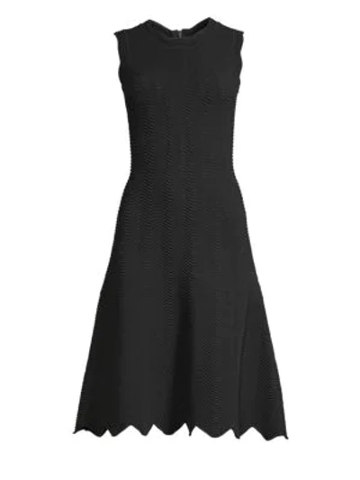 Shop Milly Textured Wave Flare Dress In Black