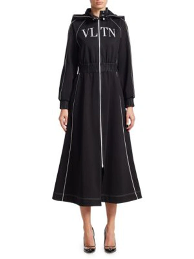 Shop Valentino Hooded A-line Jersey Dress In Black
