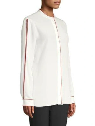 Shop Escada Nimowa Collarless Button-down Shirt In Natural