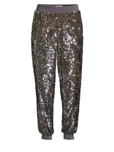 Shop Alice And Olivia Pete Embellished Sweatpants In Antique Silver