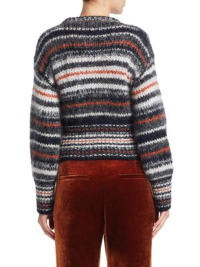 Shop Brunello Cucinelli Mohair Stripe Crop Sweater In Charcoal