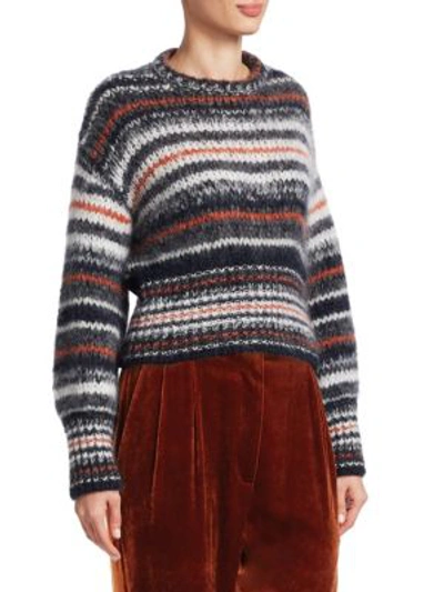 Shop Brunello Cucinelli Mohair Stripe Crop Sweater In Charcoal