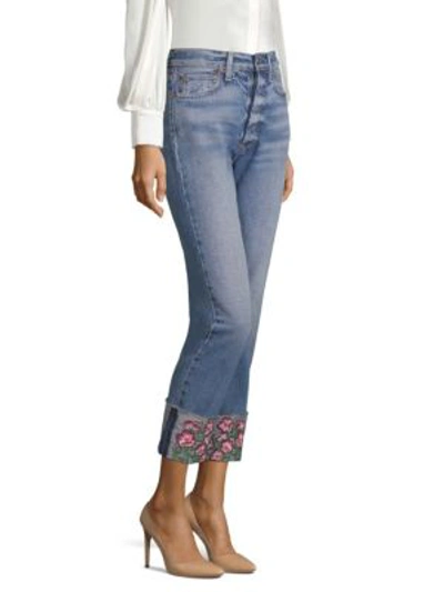 Shop Alice And Olivia Amazing High-rise Embroidered Girlfriend Jeans In Fools Rushin Big Blooms