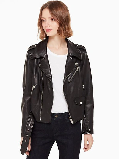 Shop Kate Spade Leather Moto Jacket In Black