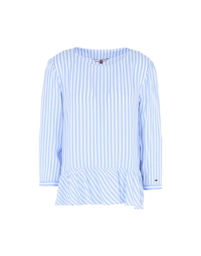 Shop Tommy Jeans Striped Shirt In Sky Blue