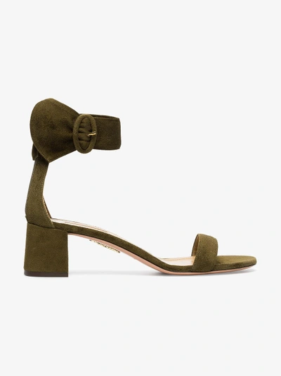 Shop Aquazzura Moss Green Palace 50 Suede Leather Sandals