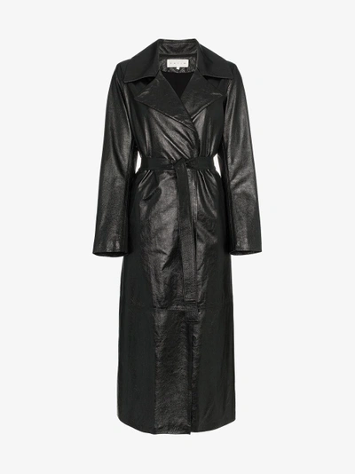 Shop Skiim Karla Leather Trench Coat In Black