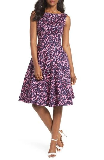 Shop Maggy London Print Fit & Flare Dress In Navy/ Pink