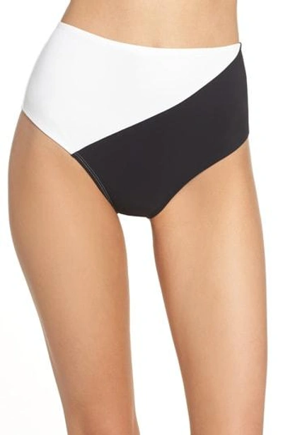 Shop Diane Von Furstenberg Paneled High Waist Bikini Bottoms In Ivory/ Black