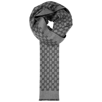 Shop Gucci Gg Reversible Wool Scarf In Grey