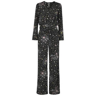Shop Boutique Moschino Printed Stretch-silk Jumpsuit In Black
