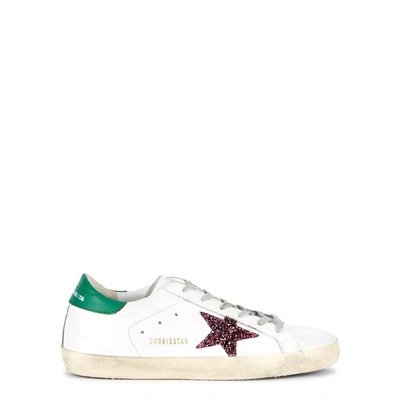 Shop Golden Goose Superstar Glittered Leather Trainers In White