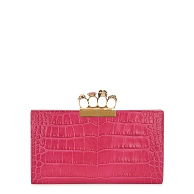 Shop Alexander Mcqueen Knuckle Swarovski-embellished Leather Clutch In Pink