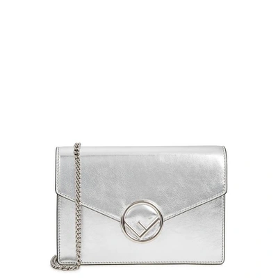 Shop Fendi Kan I F Silver Leather Cross-body Bag