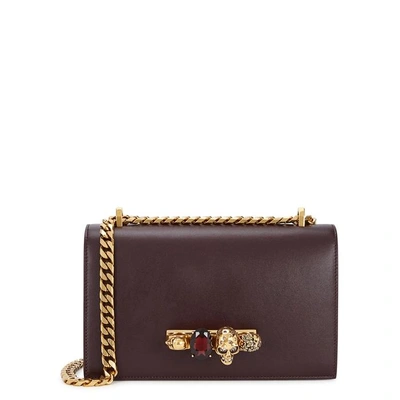 Shop Alexander Mcqueen Jewelled Satchel Leather Shoulder Bag In Burgundy