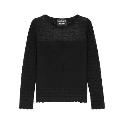 Shop Boutique Moschino Black Ribbed Jersey Jumper