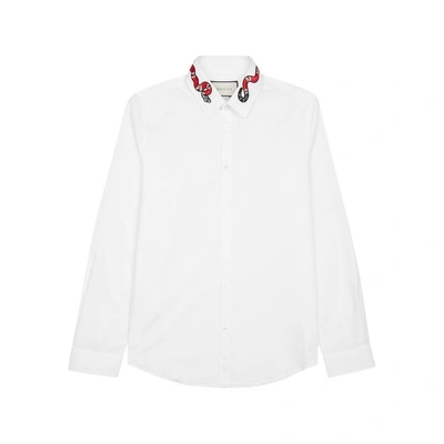 Shop Gucci White Snake-embroidered Cotton Shirt