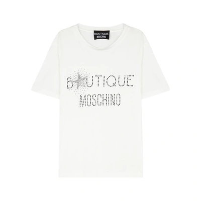 Shop Boutique Moschino Logo-embellished Jersey T-shirt In White