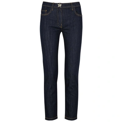 Shop Boutique Moschino Navy Star-print Straight-leg Jeans