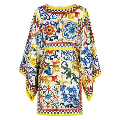 Shop Dolce & Gabbana Printed Stretch-silk Dress In Multicoloured