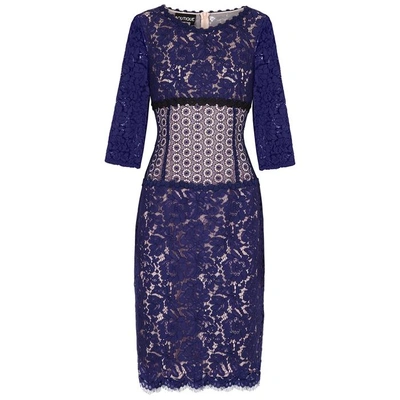 Shop Boutique Moschino Blue Panelled Lace Dress