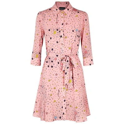 Shop Boutique Moschino Printed Stretch-silk Shirt Dress In Light Pink