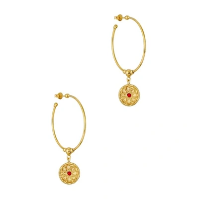Shop Soru Jewellery Treasures 18ct Gold-plated Hoop Earrings In Red