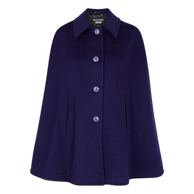 Shop Boutique Moschino Navy Wool-blend Cape In Blue