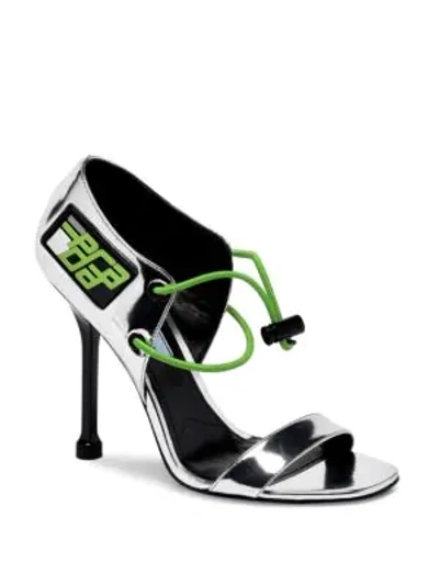 Shop Prada Metallic High Heel Sandals In Silver