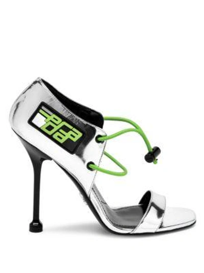 Shop Prada Metallic High Heel Sandals In Silver