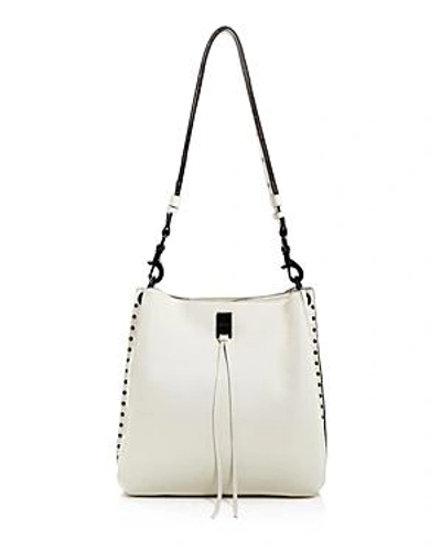 Shop Rebecca Minkoff Darren Leather Shoulder Bag In Antique White/silver
