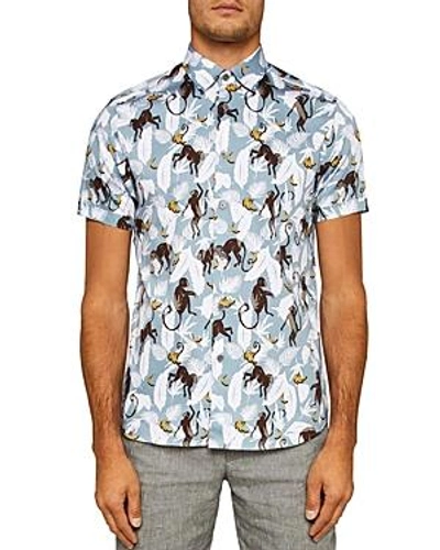 Shop Ted Baker Glovers Monkey Regular Fit Button-down Shirt In Blue
