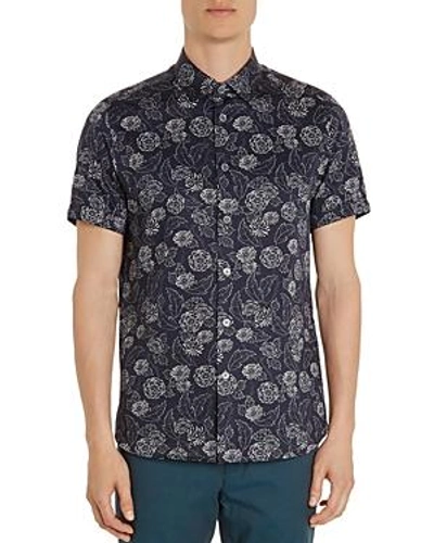 Shop Ted Baker Teval Dotted Floral Regular Fit Button-down Shirt In Navy