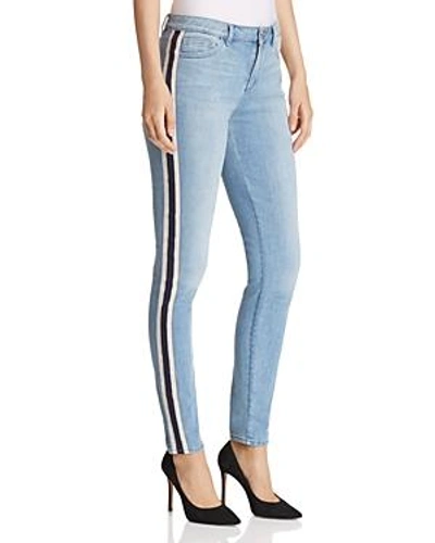 Shop T Tahari Goldie Straight-leg Track-stripe Jeans In Light Wash