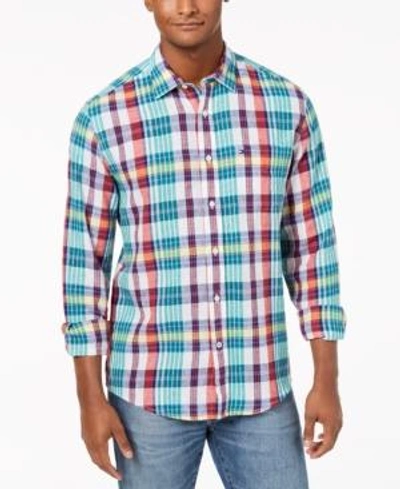 Shop Tommy Hilfiger Men's Woven Plaid Shirt, Created For Macy's In Bright White