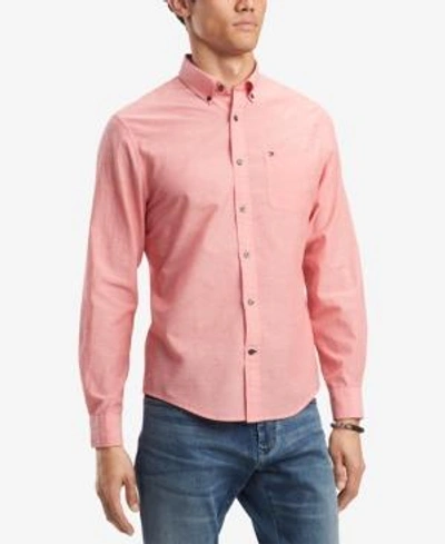 Shop Tommy Hilfiger Men's Southern Prep Cotton Linen Blend Shirt, Created For Macy's In Spiced Coral