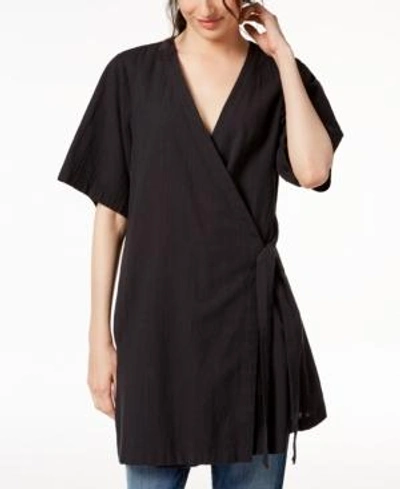 Shop Eileen Fisher Organic Linen Kimono Jacket In Black