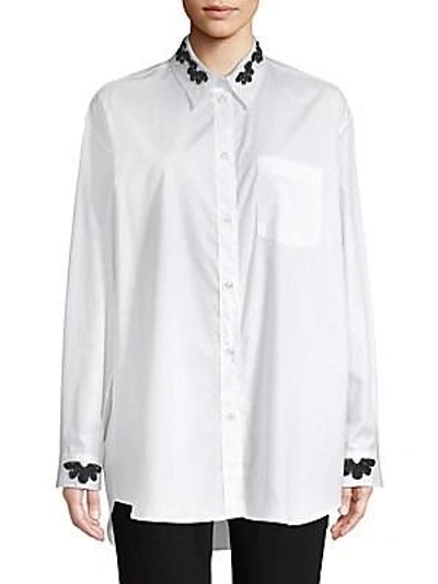 Shop Simone Rocha Beaded Cotton Button-down Shirt In White Black