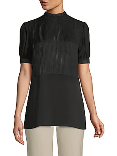 Shop Valentino Camicie Pleated Silk Top In Nero Black