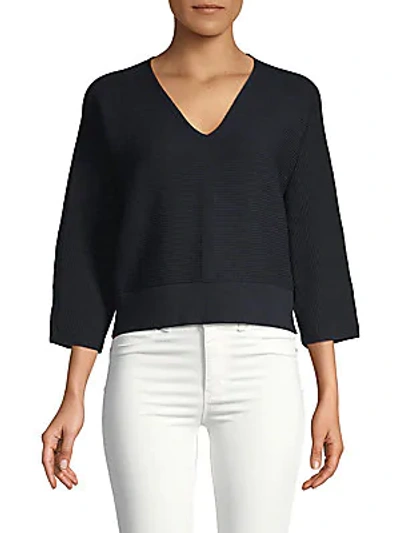 Shop Lafayette 148 V-neck Cotton Sweater In Ink
