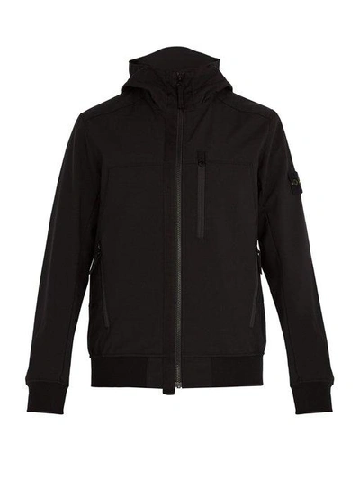 Stone Island Soft Shell R Waterproof Hooded Jacket In Black Modesens