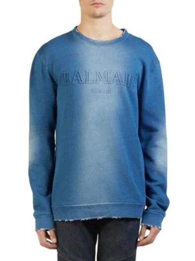 Shop Balmain Embossed Ombré Crewneck Sweater In Denim