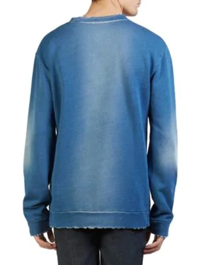 Shop Balmain Embossed Ombré Crewneck Sweater In Denim